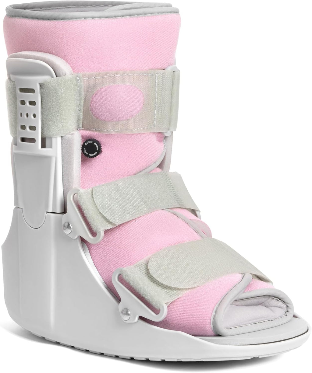 Jewlri Walking Boot for Broken Foot, Air Cam Walker Boot for Foot Injury Adjustable Fracture Support for Sprained Ankle, Grey Shell with Light Pink Lining for Women Medium