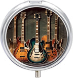 Round Pill Box Guitars Art Pill Case 3 Compartment Medicine Pill Organizer for Purse & Pocket Portable Travel Pillbox Medicine Vitamin Cod Liver Oil Storage Box Organizer
