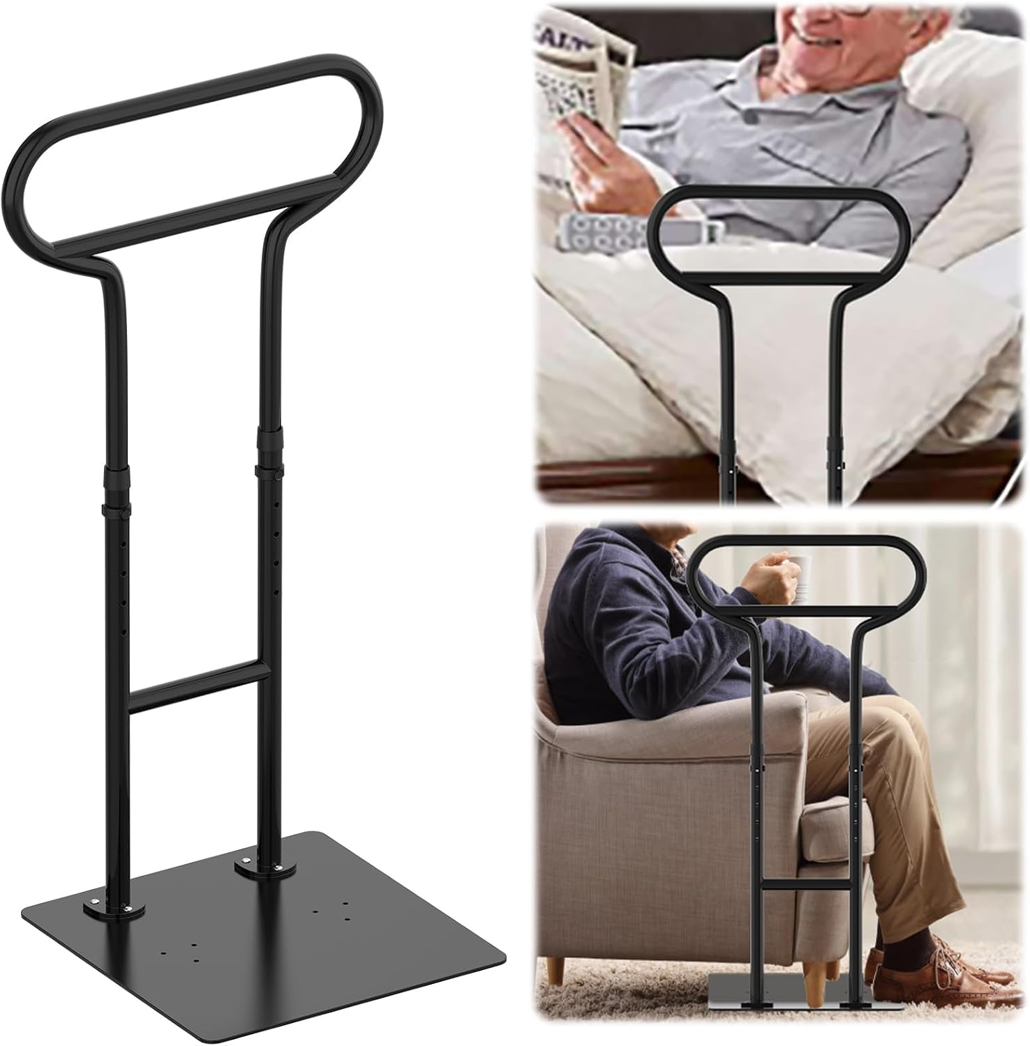 THOOUM Bed Rails for Elderly Adults Safety, Adjustable Bed Cane for Elderly, Heavy Duty Stand Assist Railing for Seniors, for Couch, Chair, Full, Twin Bed (260LBS Loading, 5 Heights, Black)