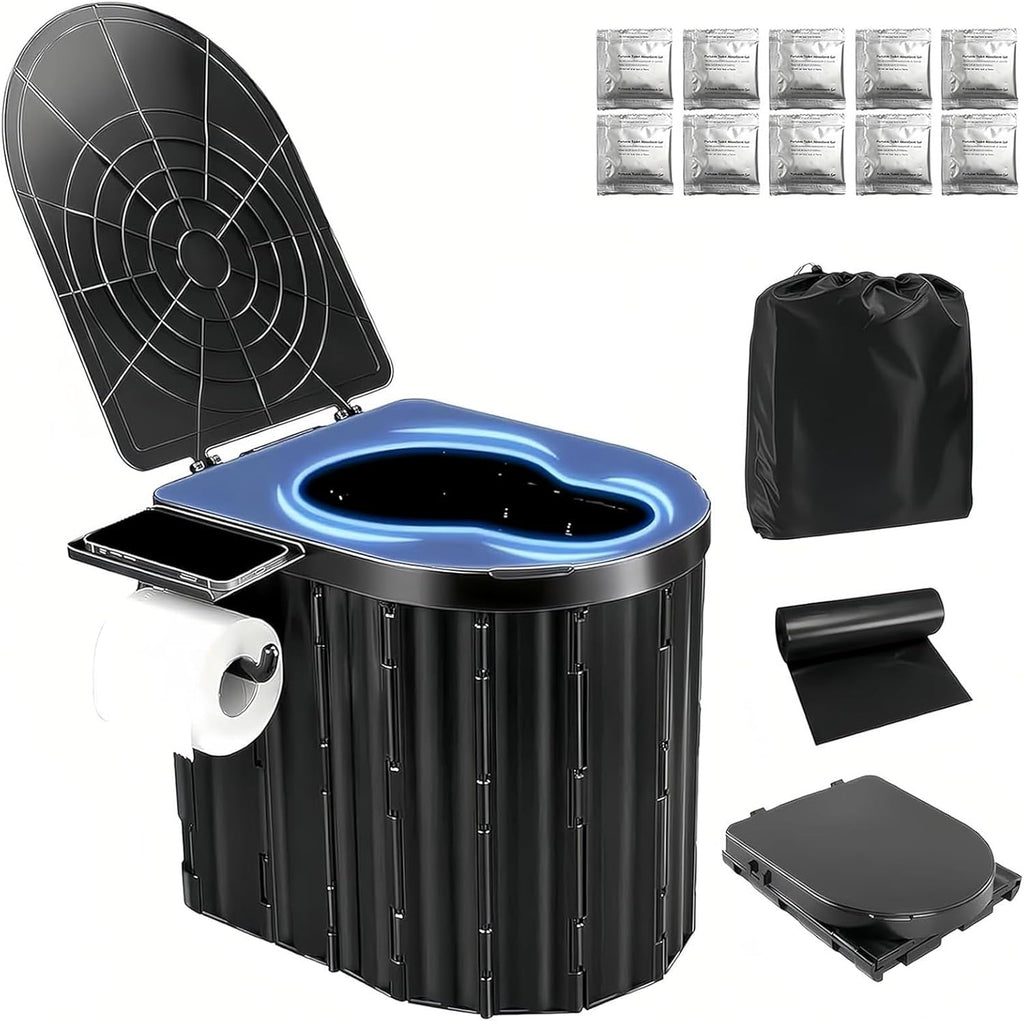 UOPBYEA Portable Camping Toilet for Adults With Urine Gel & Leak-Proof Bags and Wider Seat, Washable Portable Potty for Camping, Tent, Outdoor, Travel, RV, Car, Beach, Truck Driver, Boat