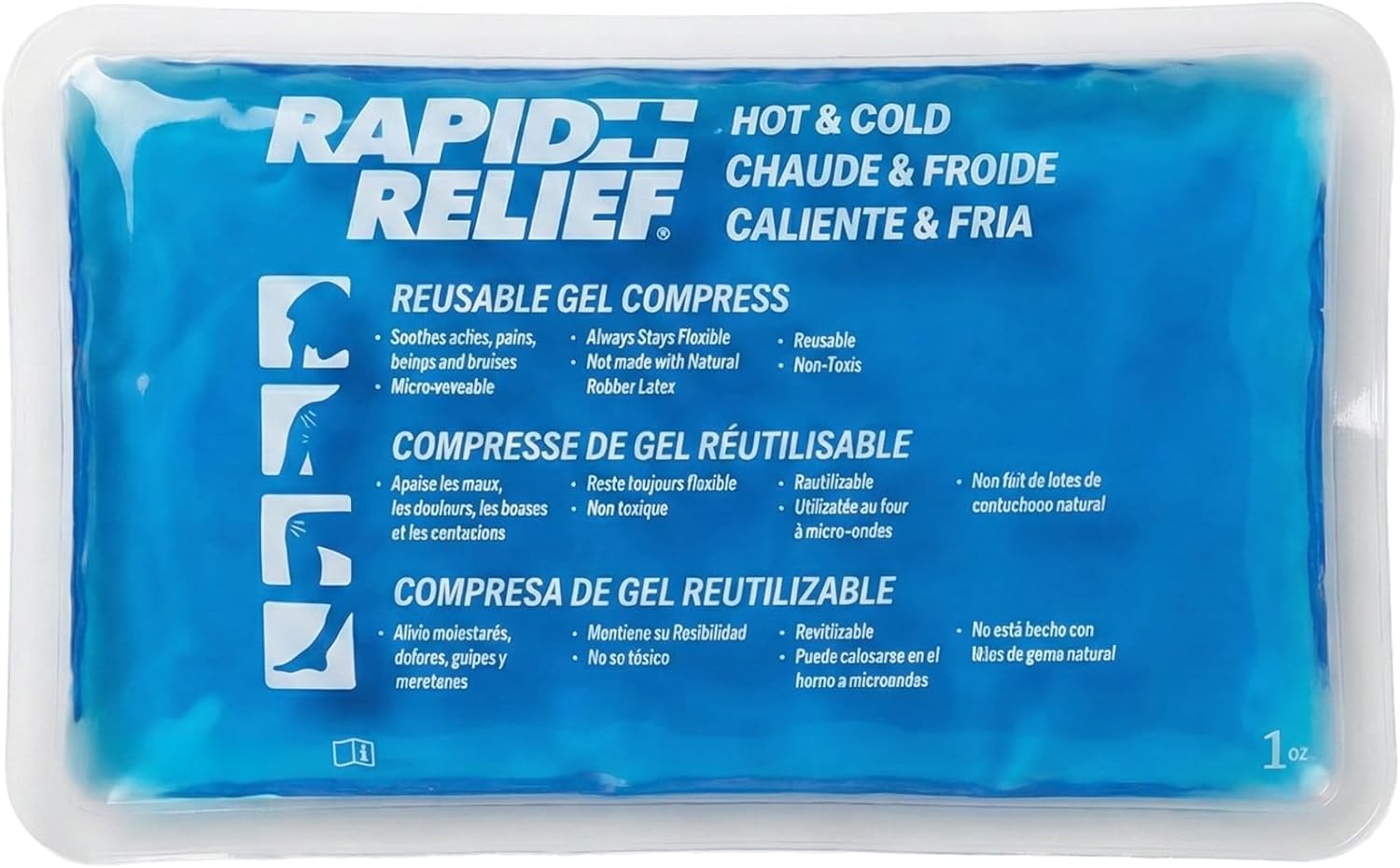 Rapid Relief Reusable Hot & Cold Gel Compress with Contour-Gel 5 1/4x9-Inch Medium Cold Compress Blue Gel Ice Pack for Injuries