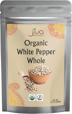 Jiva Organics Organic White Peppercorns Whole 3.5 oz (100g) – Pure, Non-GMO, White Pepper – Bold Flavor for Grinders, Cooking, Seasoning, Marinades