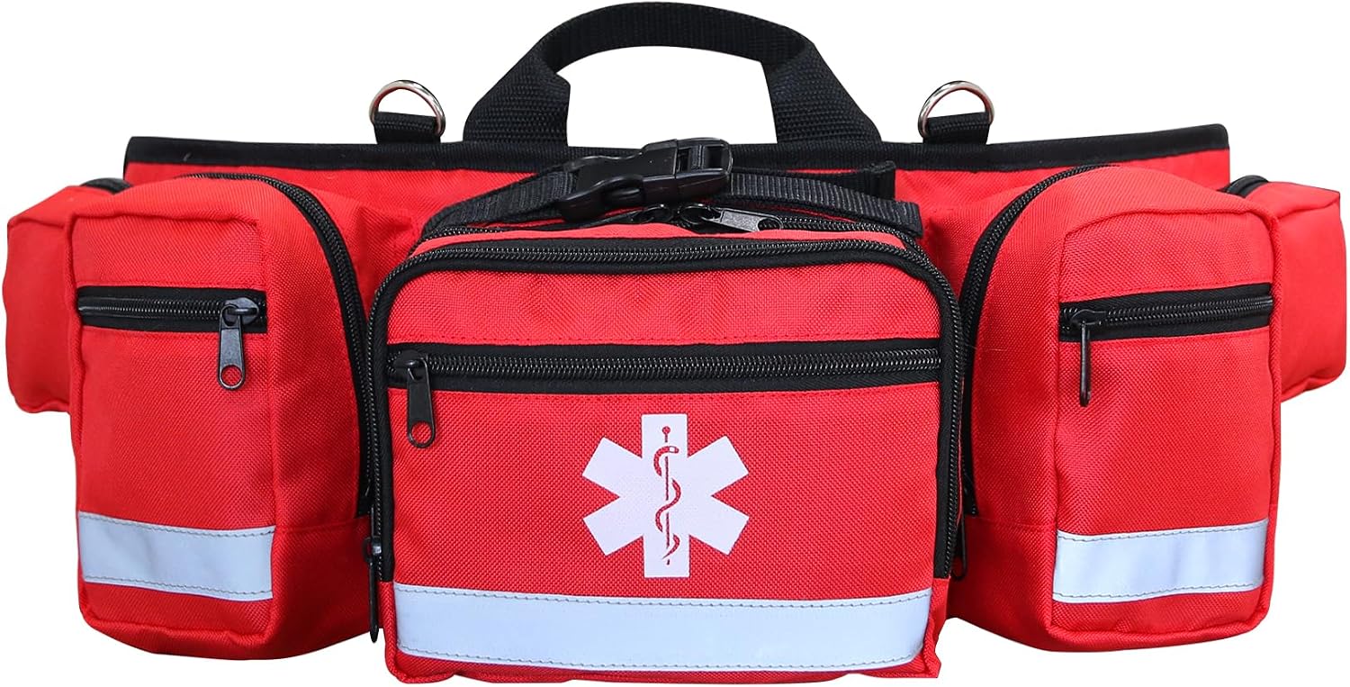 Professional First Aid Waist Pack,Medical Trauma Bag with Reflective,Portable First Aid Fanny Pack - for Emergency at Home,Outdoors,Hiking,Red