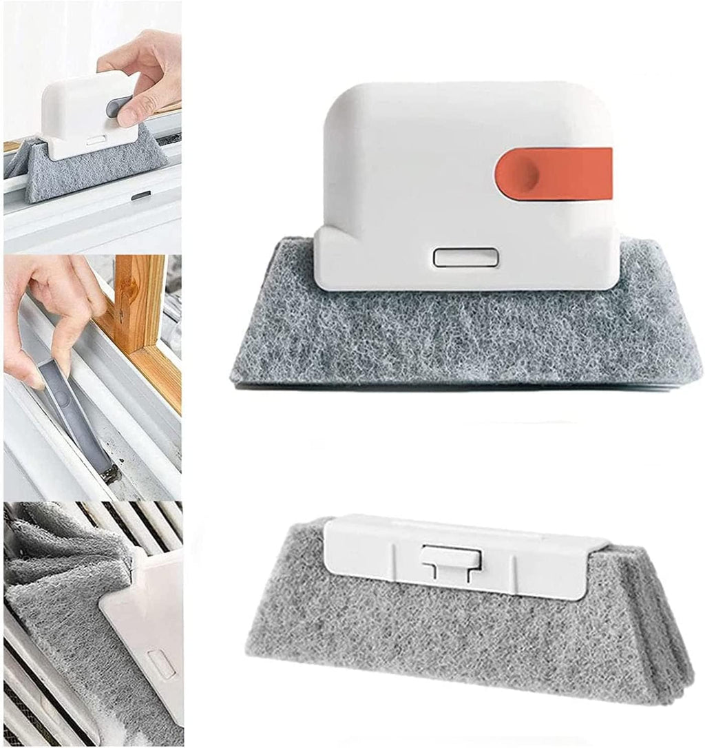2-in-1 Groove Cleaning Tool Creative Window Groove Cleaning Cloth,Hand-held Crevice Cleaner Tools,Magic Window Track Cleaner,Window Groove Cleaning Brush with Replacement Pads (Orange)