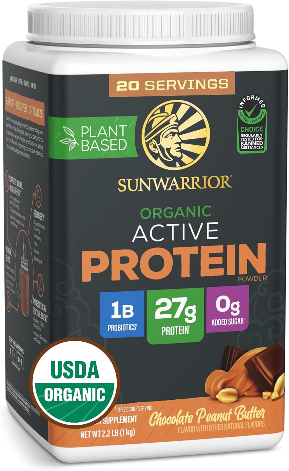 Sunwarrior Organic Plant Based Protein Powder | Vegan Organic Protein Powder with BCAAs Plus Recovery Minerals & Botanicals | Non-GMO Soy Dairy & Gluten Free (Chocolate Peanut Butter, 20 Servings)