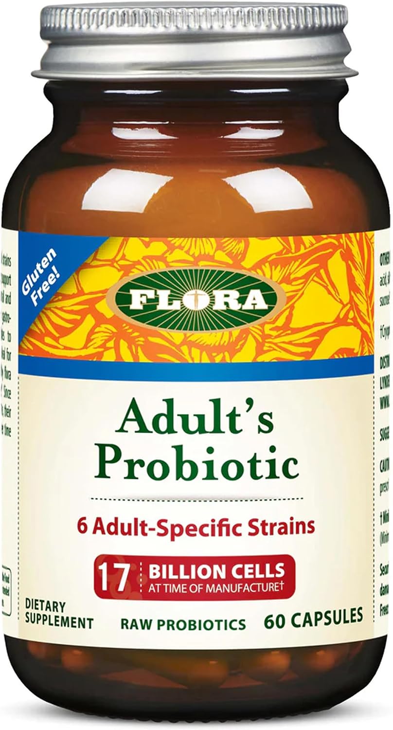 Flora Adult's Probiotic - Vegetarian Daily Probiotic for Gut & Digestive Health - Includes Lactobacillus & Bifidobacterium - 17 Billion CFU - Gluten-Free - Keep Chilled - 60 Capsules