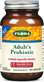 Flora Adult's Probiotic - Vegetarian Daily Probiotic for Gut & Digestive Health - Includes Lactobacillus & Bifidobacterium - 17 Billion CFU - Gluten-Free - Keep Chilled - 60 Capsules