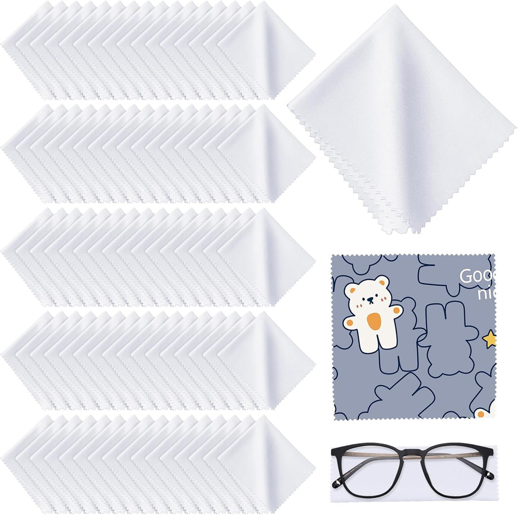 Supkiir 150 Pcs Microfiber Cleaning Cloth for Glasses, White Reusable Eye Glasses Clean Cloths, 5.46 x 5.46 Inch Lens Cleaning Cloth for Eyeglasses Phone Laptop Screens Silverware and Camera Lenses