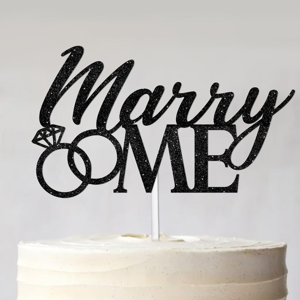 Black Glitter Marry Me Pair Ring Cake Topper Cheer to Wedding Engagement Anniversary Theme Party Decor Supplies