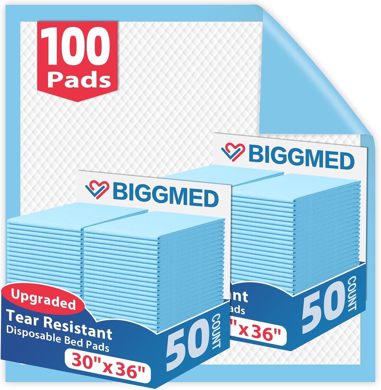 Tear-Resistant Disposable Bed Pads 30" x 36" 100 Count Absorbent Underpads, Chux Thicker Extra Large Incontinence Bed Pads, Pee Pads for Adults, Kids, Elderly, Pets