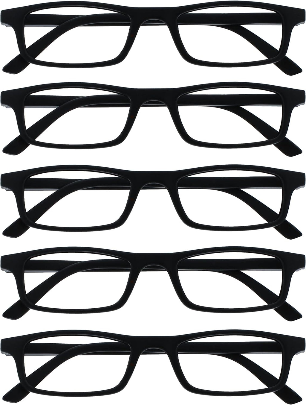 OPULIZE TED Reading Glasses for Women Men, Lightweight Narrow Rectangular Matt Frame with Spring Hinges, Black +2.50 (Pack of 5)
