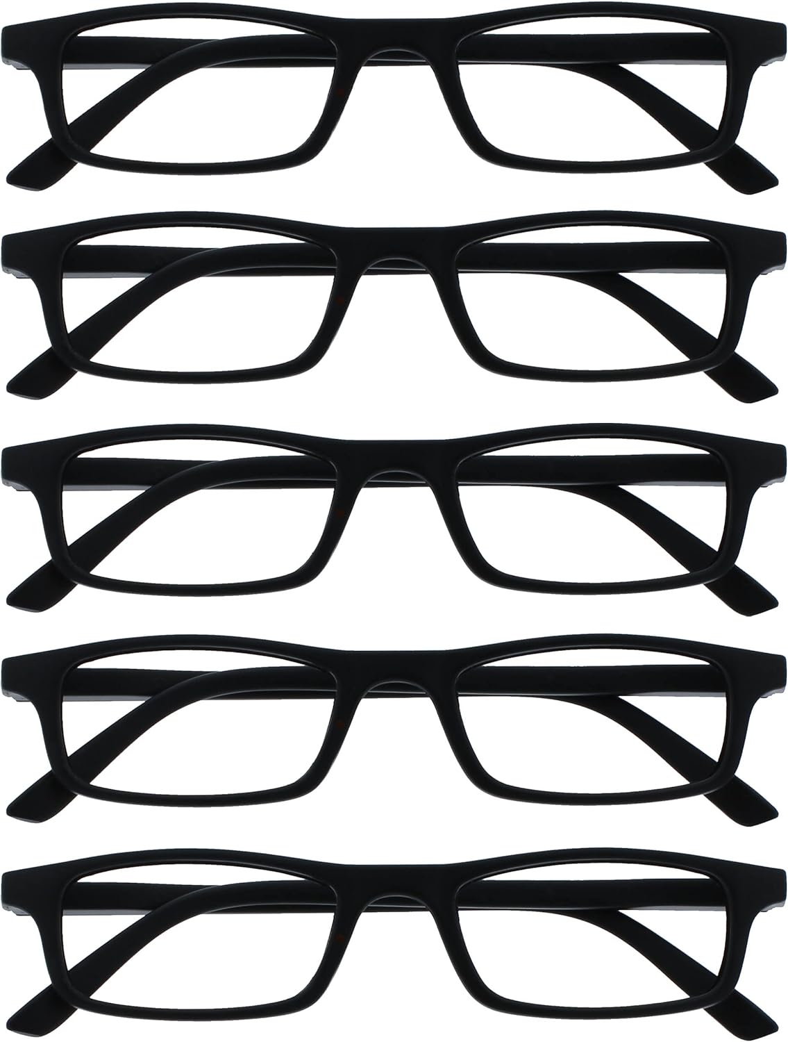 OPULIZE TED Reading Glasses for Women Men, Lightweight Narrow Rectangular Matt Frame with Spring Hinges, Black +2.50 (Pack of 5)