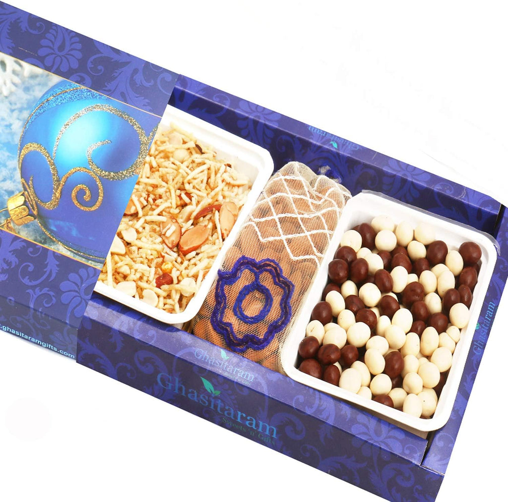 Ghasitaram Gifts Diwali Gifts Hamper - Nutties, Namkeen and Almonds Pouch Hamper