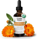Organic Calendula Oil For Sensitive Skin - USDA Certified 100% Plant Based, Lightweight & Unscented Gentle Soothing Oil For Sensitive Skin - For Face, All Over - Large 4.06 Fl Oz Glass & Dropper