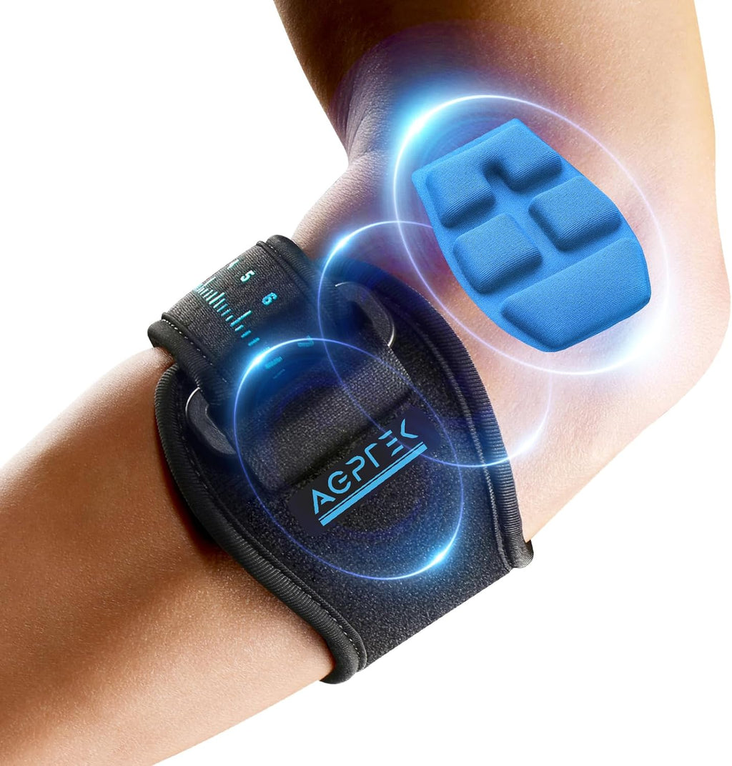 AGPTEK 3D Air Cushion Elbow Brace for Tendonitis and Tennis Elbow Pain Relief, Golfers Elbow Support Strap Counterforce Arm Band Epicondylitis Clasp with Compression Pad for Men & Women, 1 Pack