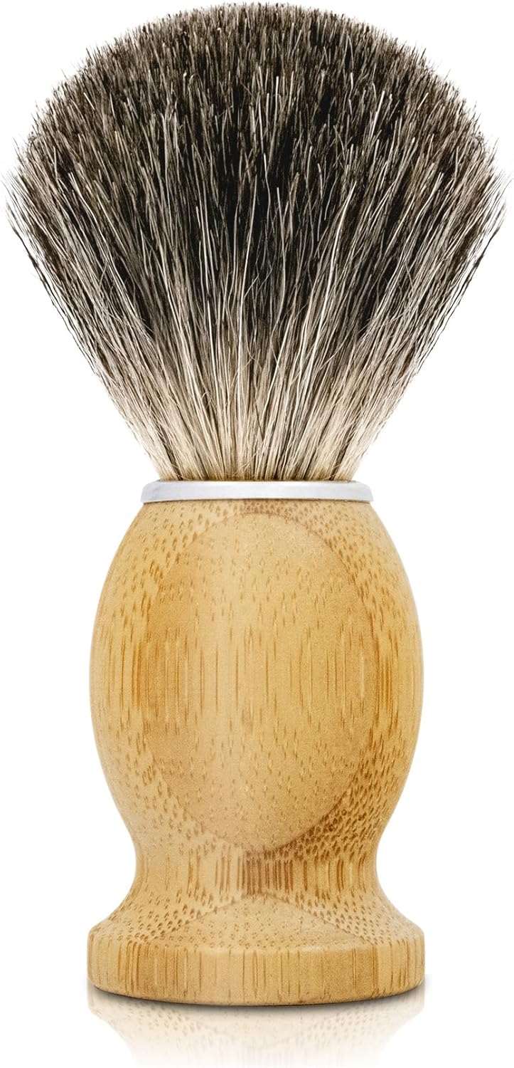 Hand Crafted Pure Badger Shaving Brush for Wet Shave, Comfortable Bamboo Handle, Soft Bristle, Best Gift for Bearded Man