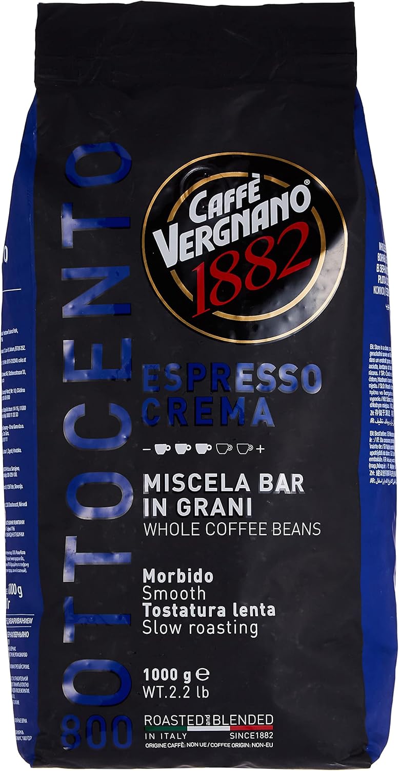 Caffe Vergnano Espresso Roast "Crema 800 Blend" Whole Bean Coffee | 2.2 Lb Bag (1 kilo) | Imported from Italy