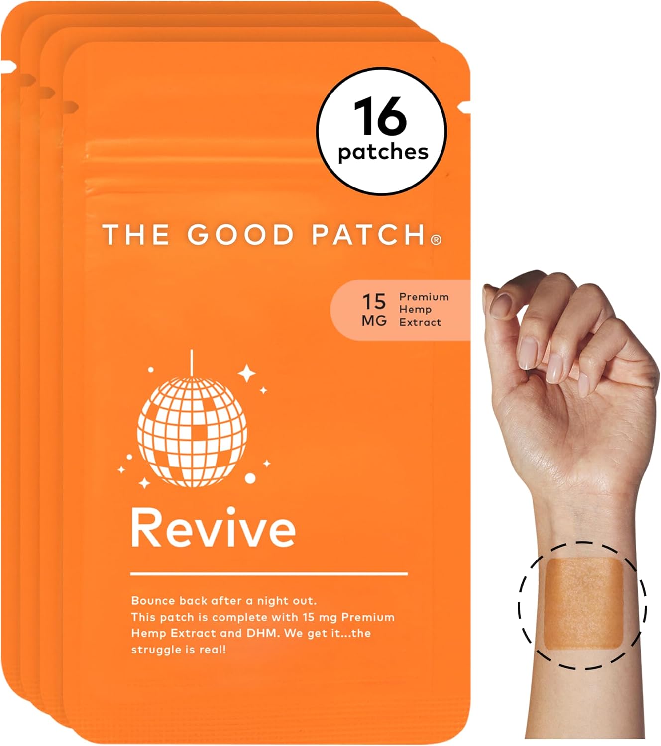 The Good Patch Revive Recovery Patch with Hemp, Natural Patch with Hemp Extract and DHM, Plant-Powered Wearable Wellness, Sustained Release, Bounce Back After a Night Out (16 Total Patches)