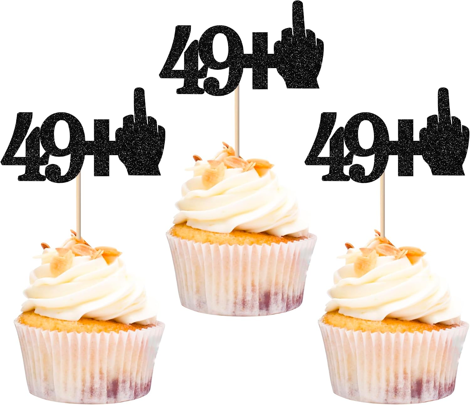 Rsstarxi 24 Pack 50th Birthday Cupcake Toppers Glitter Middle Finger 49+1 Cupcake Toppers Funny Cheers to 50 Fabulous Cupcake Picks Decors for 50th Birthday Anniversary Party Cake Decorations Black