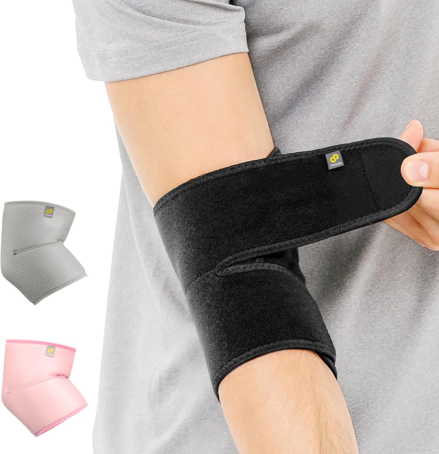 Bracoo Elbow Brace for Tendonitis Women Men, Tennis Elbow Compression Sleeve Wrap Support, Golfer's Elbow, Bursitis, Sprains, Strains, Sports Injury Recovery Joint, Arthritis Pain Relief, ES10