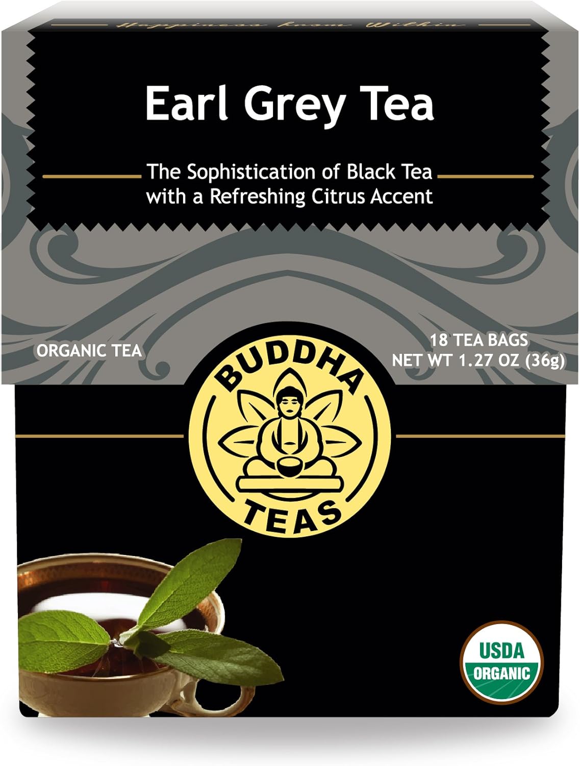 Buddha Teas - Organic Earl Grey Tea - Traditional Black Tea - For Health & Wellbeing - With Antioxidants & Minerals - Clean Ingredients - With Caffeine - OU Kosher & Non-GMO - 18 Tea Bags (Pack of 1)
