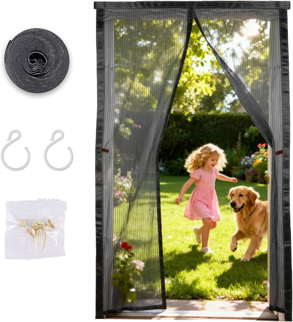 Magnetic Screen Door mesh, Door Screen Magnetic Closure Curtain, Heavy Duty, Works with Front, Sliding Doors, Keep Open Feature 36inch*82inch