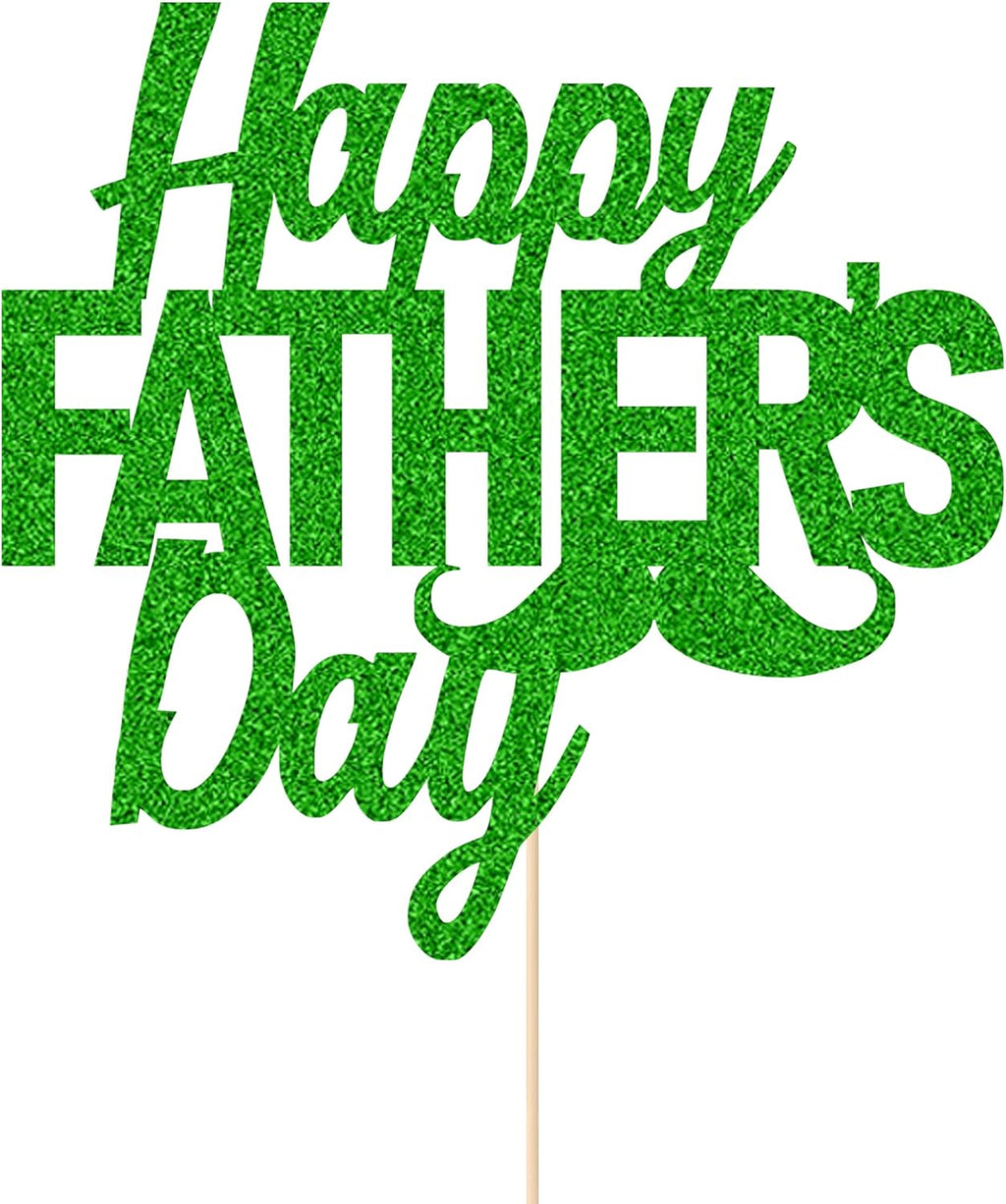 Happy Fathers Day Cake Topper 11 Colours Fathers Day Decorations Double Sided Glitter Cake Decoration Fathers Day for Men Dad (Green)