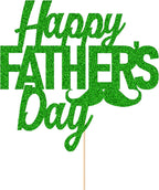 Happy Fathers Day Cake Topper 11 Colours Fathers Day Decorations Double Sided Glitter Cake Decoration Fathers Day for Men Dad (Green)
