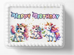 Cute Unicorn Design Birthday Themed Edible Image Cake Topper, Frosting Sheet Decoration Sticker Decal 10" by 8"