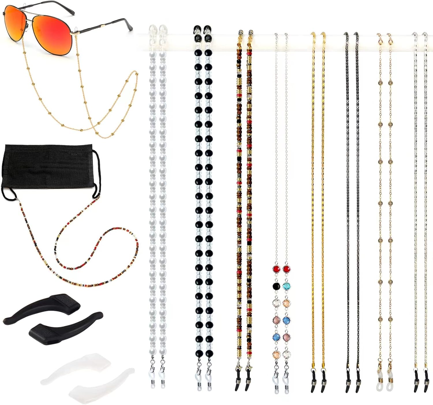 Damanse Eyeglass Chain,8 Pcs Beaded Eye Glasses Strap Holders around Neck For Women