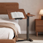 Solid Wood Overbed Bedside Table with Wheels, Tilting Adjustable Hospital Bed Table Over The Bed, Medical Mobile Laptop Stand, Rolling Standing Desk for Hospital and Home Use(Walnut)