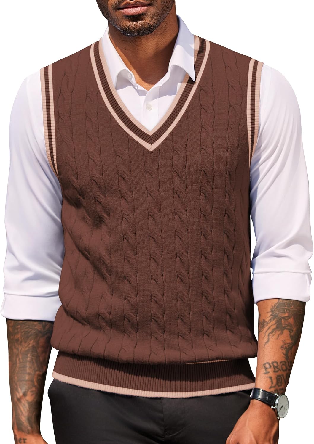 COOFANDY Sweater Vest for Men Regular Fit V Neck Sleeveless Knitted Pullovers Sweater