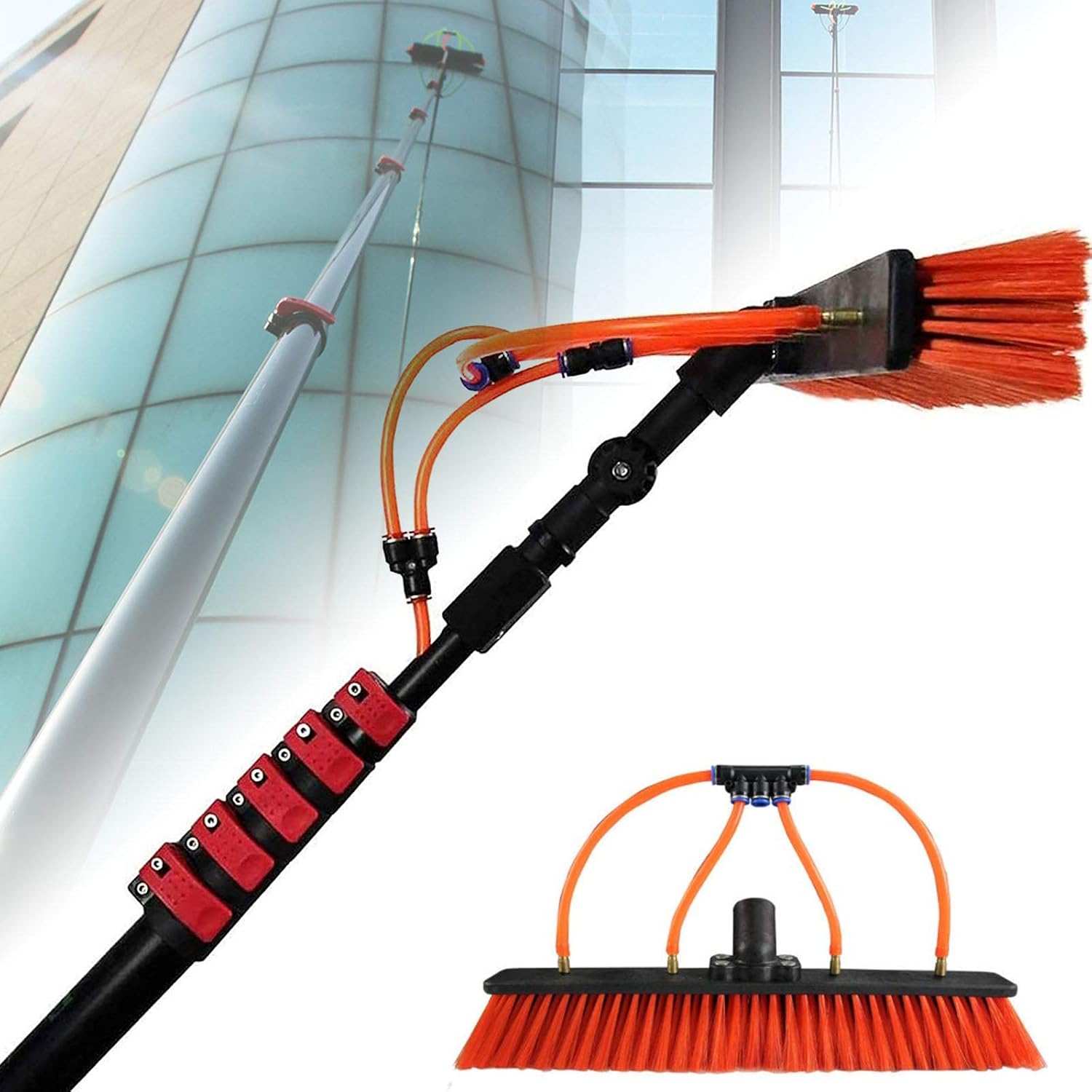 Solar Panel Cleaning Kit, 3.6-11M Photovoltaic Cleaner, 32cm Brush Head, 20M Water Hose, Adjustable Height, Multi-functional Cleaning Tool