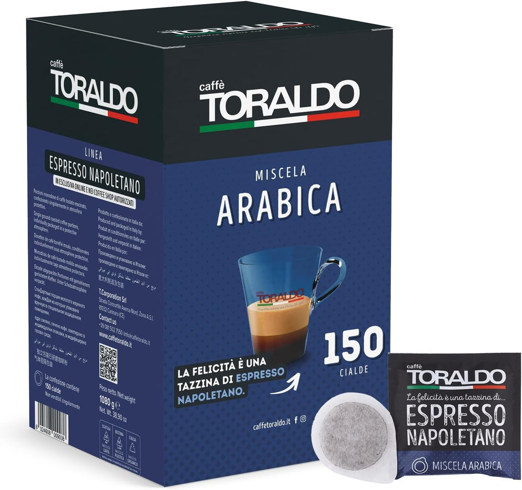 CAFFÈ TORALDO - ESE SYSTEM COFFEE PODS- RECYCLABLE PODS MISCELA Arabica - Box 150 PODS ESE44 7g