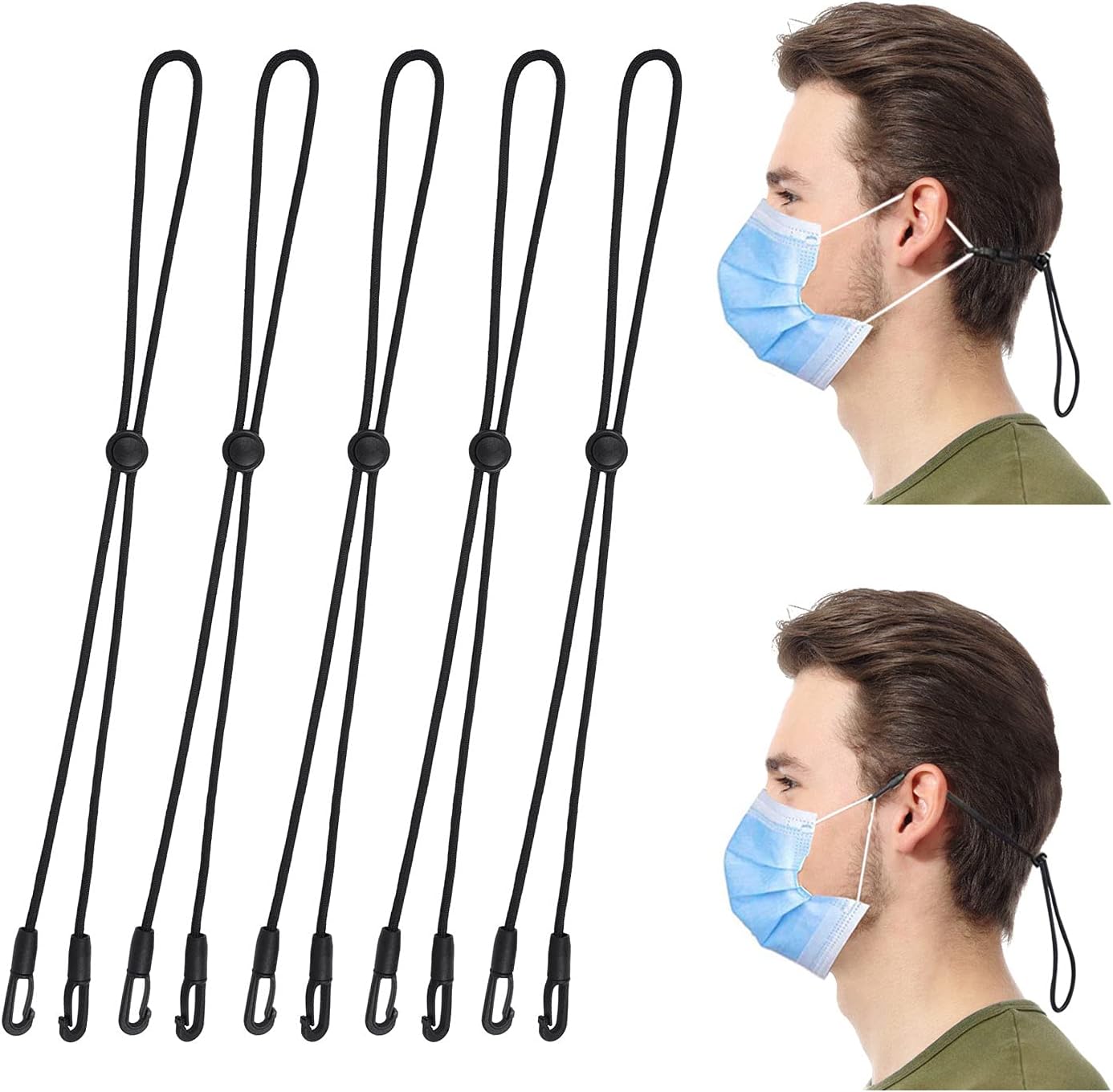 Face Mask Holder, Face Mask Lanyard for Kids and Adults, Face Mask Extender Strap Holder, Face Mask Tightener, 5 Pack