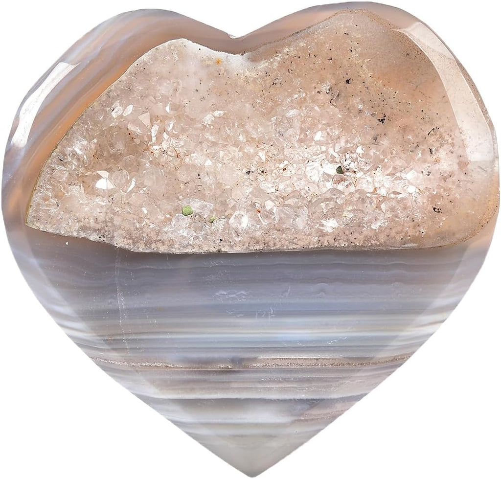 JIC Gem Large Agate Heart Crystal Geode Druzy Palm Worry Stone Reiki Crystals and Healing Stones 3.5-3.9"(90-100mm)