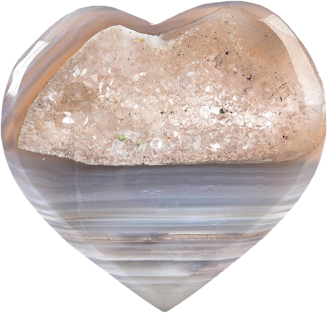 JIC Gem Large Agate Heart Crystal Geode Druzy Palm Worry Stone Reiki Crystals and Healing Stones 3.5-3.9"(90-100mm)