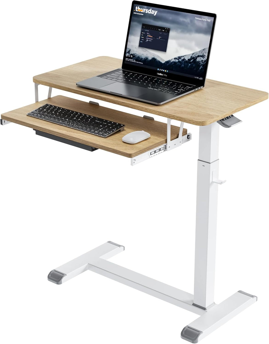 ETHU Overbed Table with Wheels, Medical Table with Drawer, Hospital Bed Table, Workstation Desk, Adjustable Overbed Bedside Rolling Laptop Desk, Oak