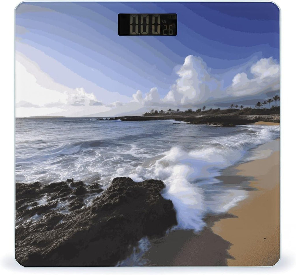 Puerto Rico - Beach Digital Body Weight Scale with Tempered Glass Platform, UV Printing Design, High Precision Bathroom Scale, Slim & Stylish Weighing Scale for Home Bedroom Bathroom