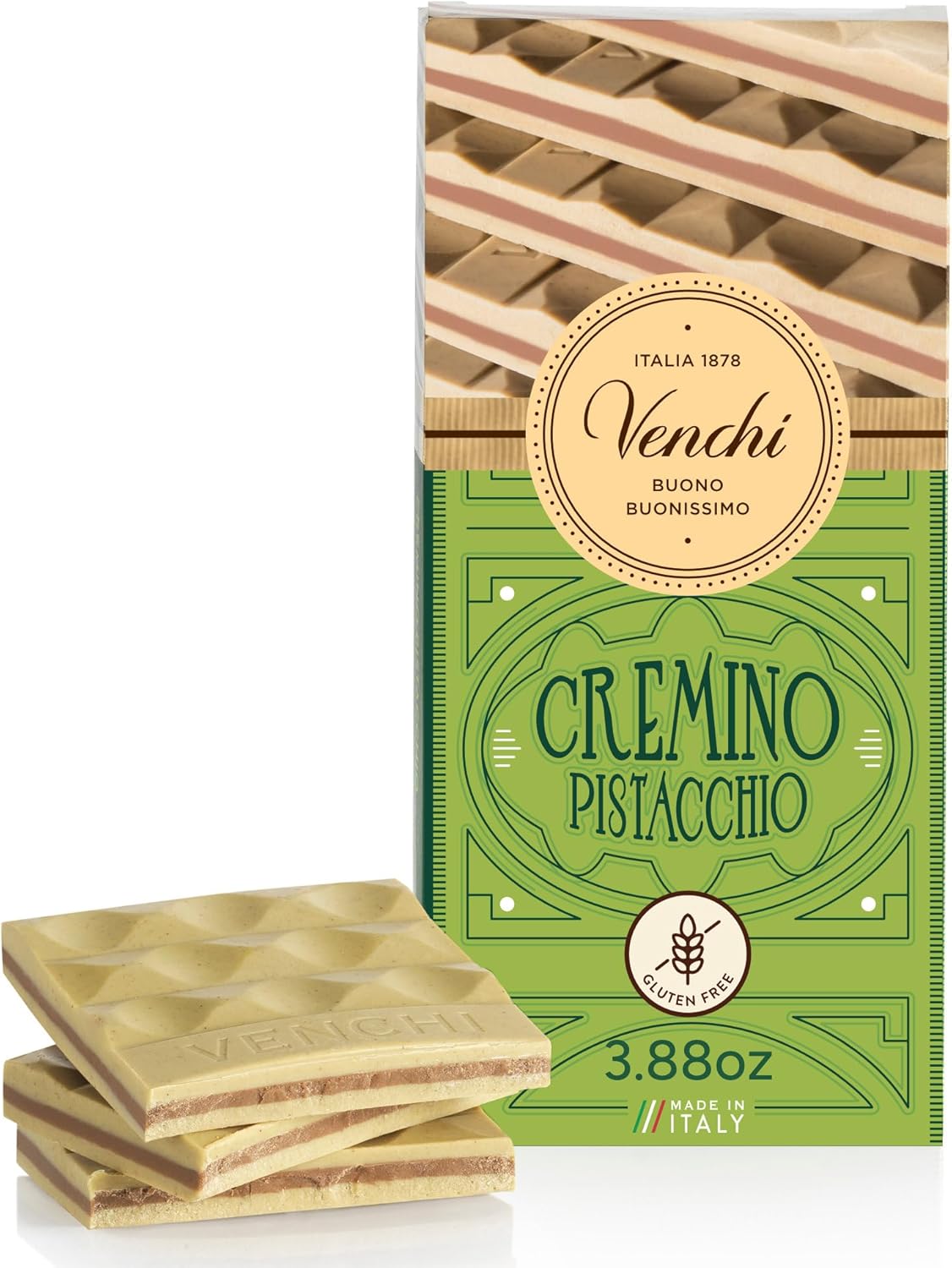 Venchi - Pistachio Cremino Chocolate Bar with Gianduja, 3.88oz - Gluten Free