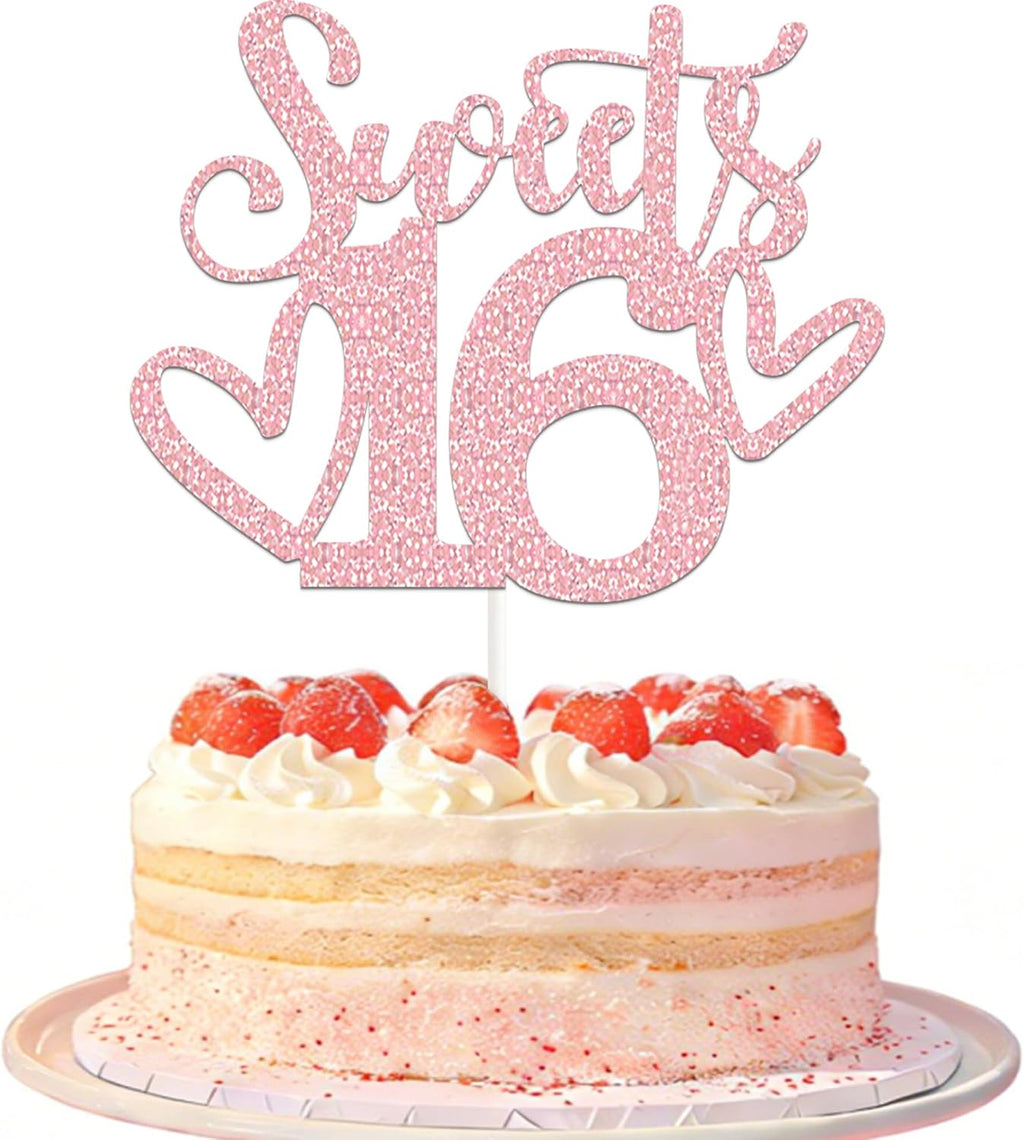 1 Pc Happy Sweet 16 Cake Topper Glitter Sweet 16 Party Decorations Happy 16th Birthday Decorations for Girls Rose Gold 16th Birthday Party Supplies