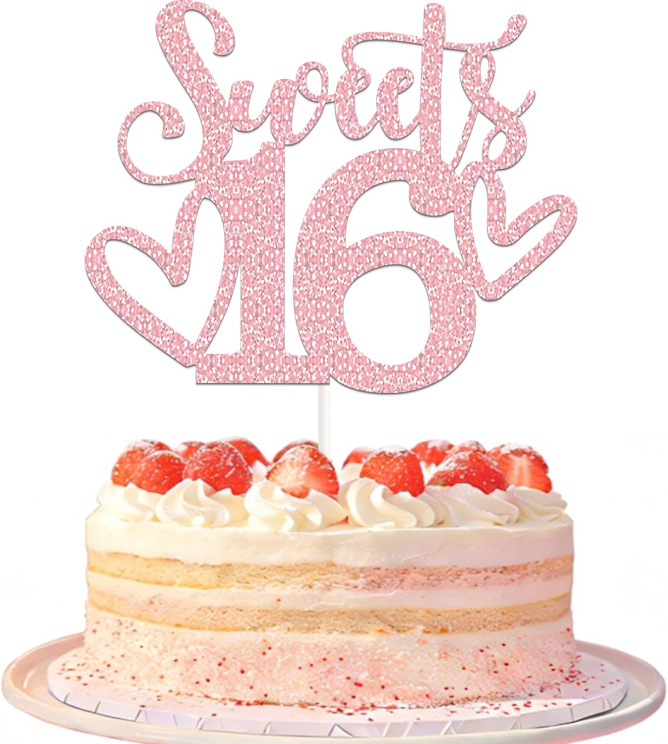 1 Pc Happy Sweet 16 Cake Topper Glitter Sweet 16 Party Decorations Happy 16th Birthday Decorations for Girls Rose Gold 16th Birthday Party Supplies
