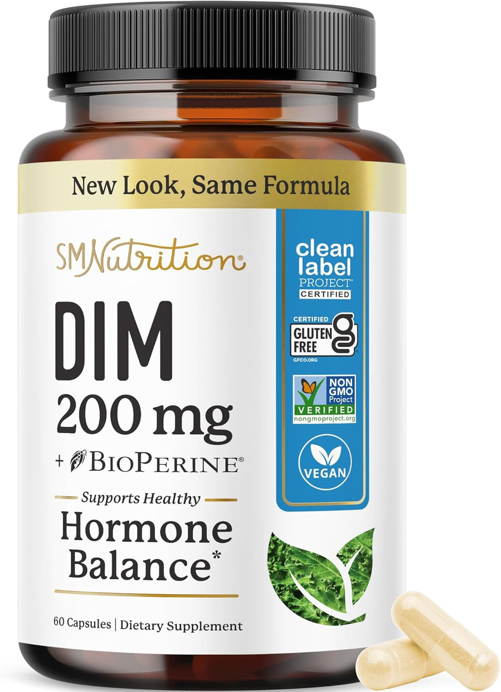 DIM Supplement 200 mg | Estrogen Balance for Women & Men | Hormonal Acne, Hormone Balance, Menopause & Antioxidant Support | Clean Label Project Certified, Vegan & Soy Free Diindolylmethane | 60 Ct.