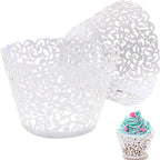 50 pcs White Cupcake Wrappers Lace Baking Cups Cupcake Liners for Baking Laser Cut Cupcake Papers Cupcake Cups Cases for Wedding/Birthday Party Decoration