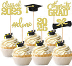 36 PCS Graduation Cupcake Toppers Grad Party Decoration Food Picks Congrats Glitter Diploma Cap School Colors Supplies - Gold
