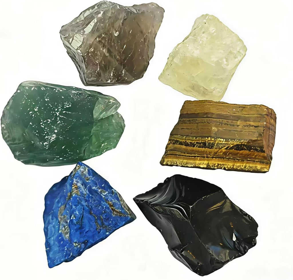 Crystal for Abundance Natural Raw Crystals 1.2-2″Set of 6 Citrine, Tiger's Eye, Green Fluorite et. Healing Crystals and Stones for Money, Success & Wealth