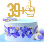 39＋1 Middle Finger Cake Topper - Single-side Gold Glitter 39+1 Birthday Party Decoration Supplies, Gold 40th Birthday/Wedding Anniversary Cake Topper, Happy Forty Birthday
