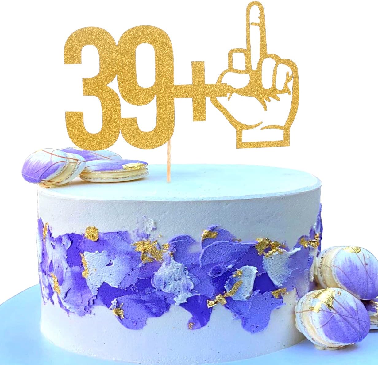 39＋1 Middle Finger Cake Topper - Single-side Gold Glitter 39+1 Birthday Party Decoration Supplies, Gold 40th Birthday/Wedding Anniversary Cake Topper, Happy Forty Birthday