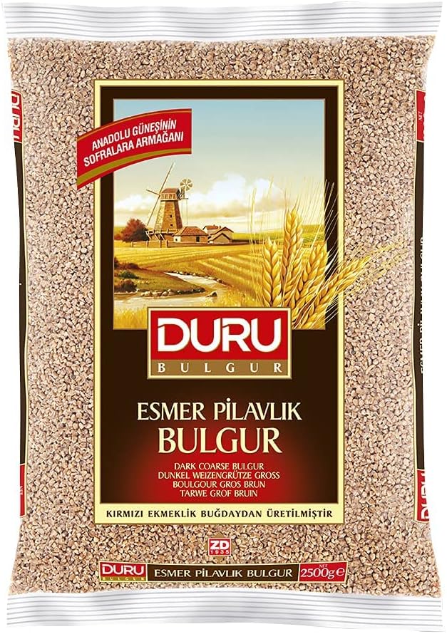 Duru Brown Fine Bulgur, 2000 g, Wheat Berries, 100% Natural and Certificated, High Fiber and Protein, Non-GMO, Great for Vegan Recipes, Better than Rice