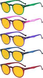 Eyekepper 5 Pack Fashionable Blue Light Filter Glasses Women - Anti Digital Glare Oval Round Computer Reading Glasses Amber Tinted +1.25